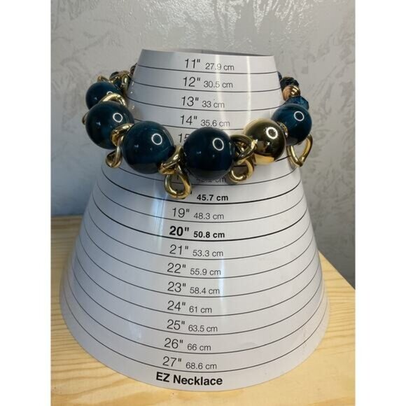 Blue Graduated Round Beads Gold Tone Spacers Necklace - Picture 4 of 5